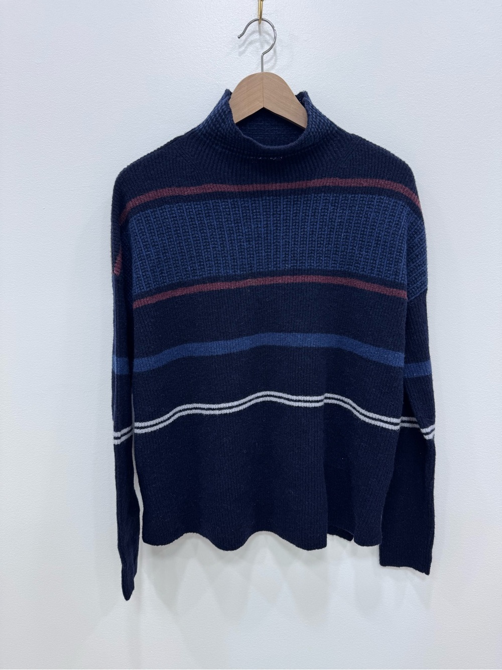 Steven Alan wool alpaca blend mock neck sweater Sz Small blue red